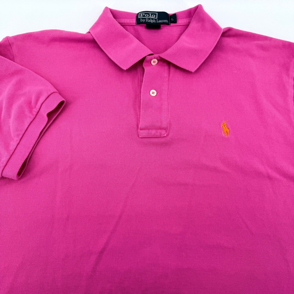 Polo Ralph Lauren Polo Shirt Mens L Pink Pique Short Sleeve Pony‎ Logo Magenta